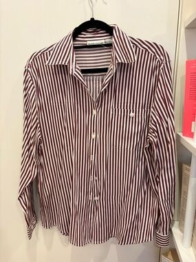 Burgundy & White Striped Button-Up Shirt